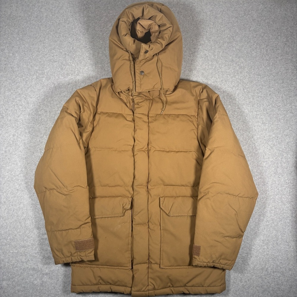 VTG Cabelas Goose Down Arctic Hunting Puffer Parka Jacket Tan Coat Mens Small